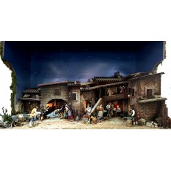 Presepe completo popolare 100x320x120 cm statue Moranduzzo 8 moduli -  Officine Monastiche